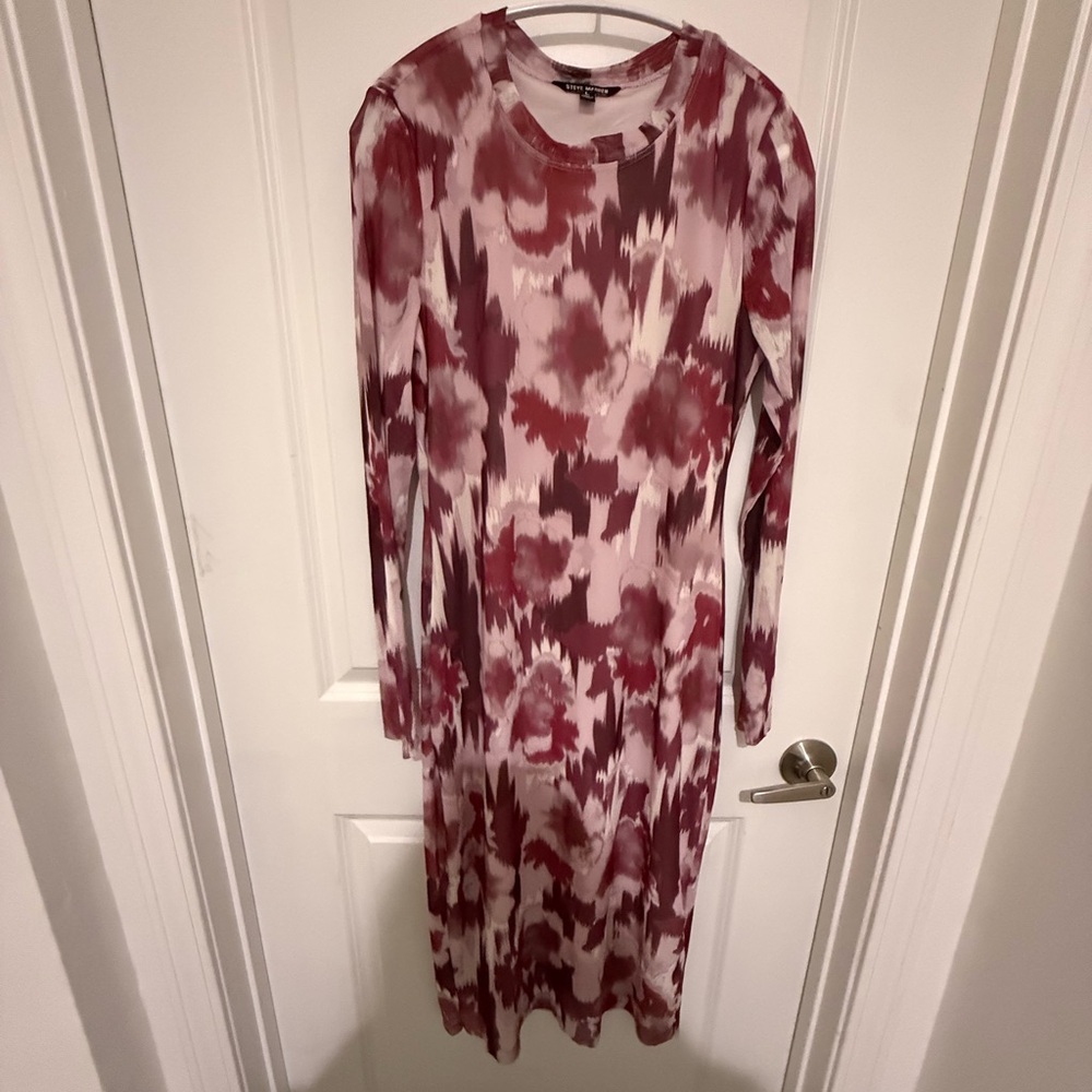 Steve Madden Burgundy and Blush Patterned Dress